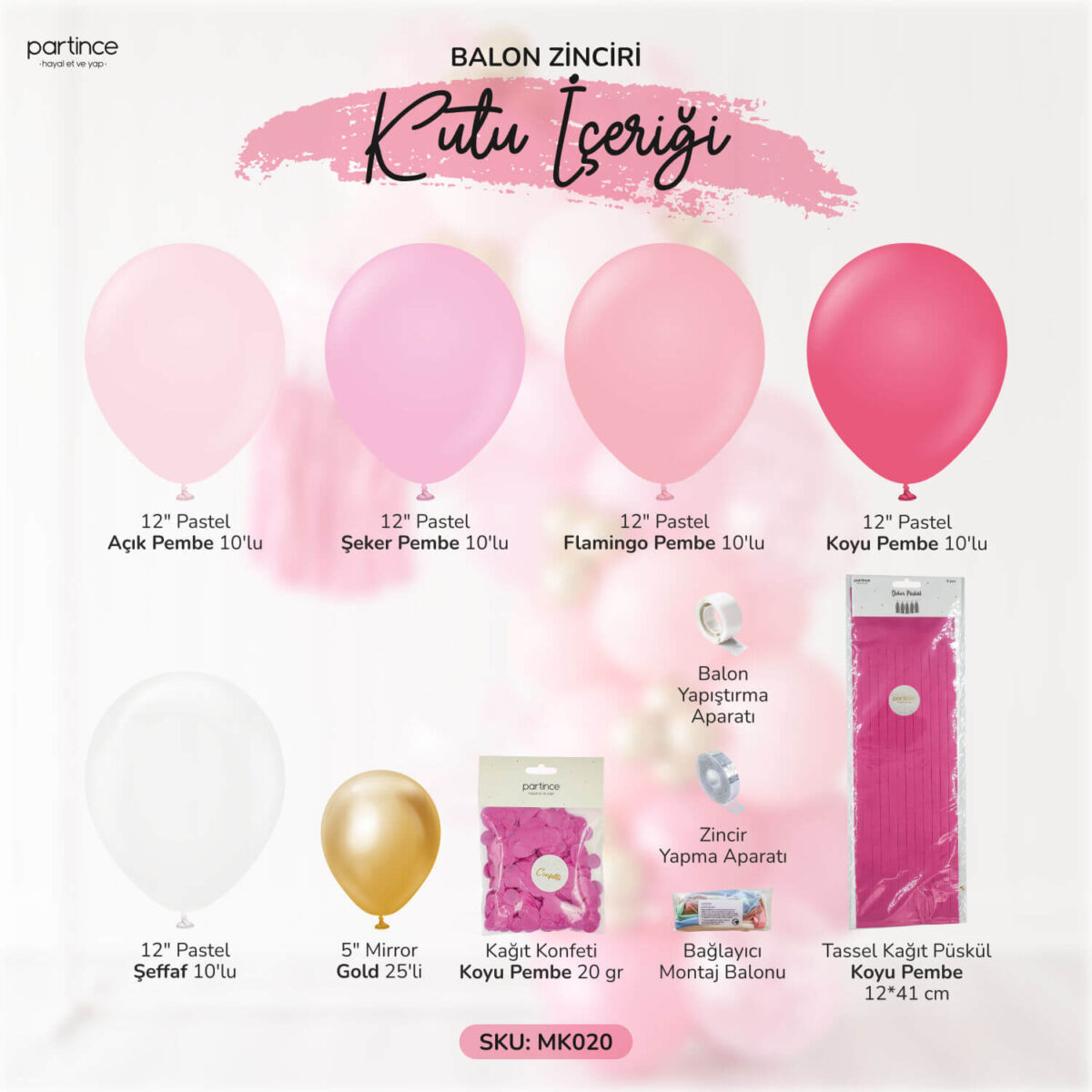 Balon Zinciri Barbie Tema Pembe Doğum Günü Parti Seti - Görsel 2