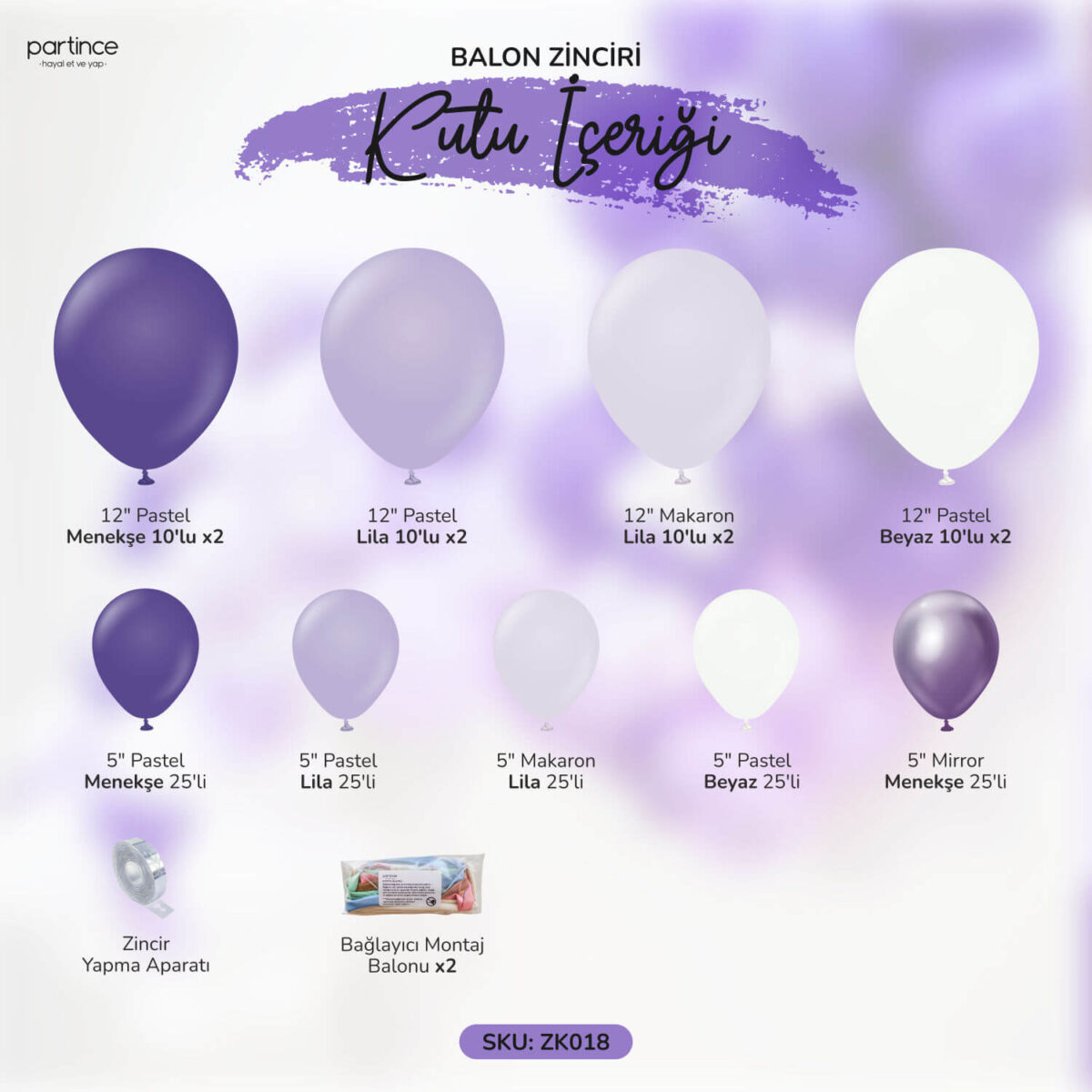 Menekşe Beyaz Balon Zincir Kiti Geçiş Konsept - Görsel 2