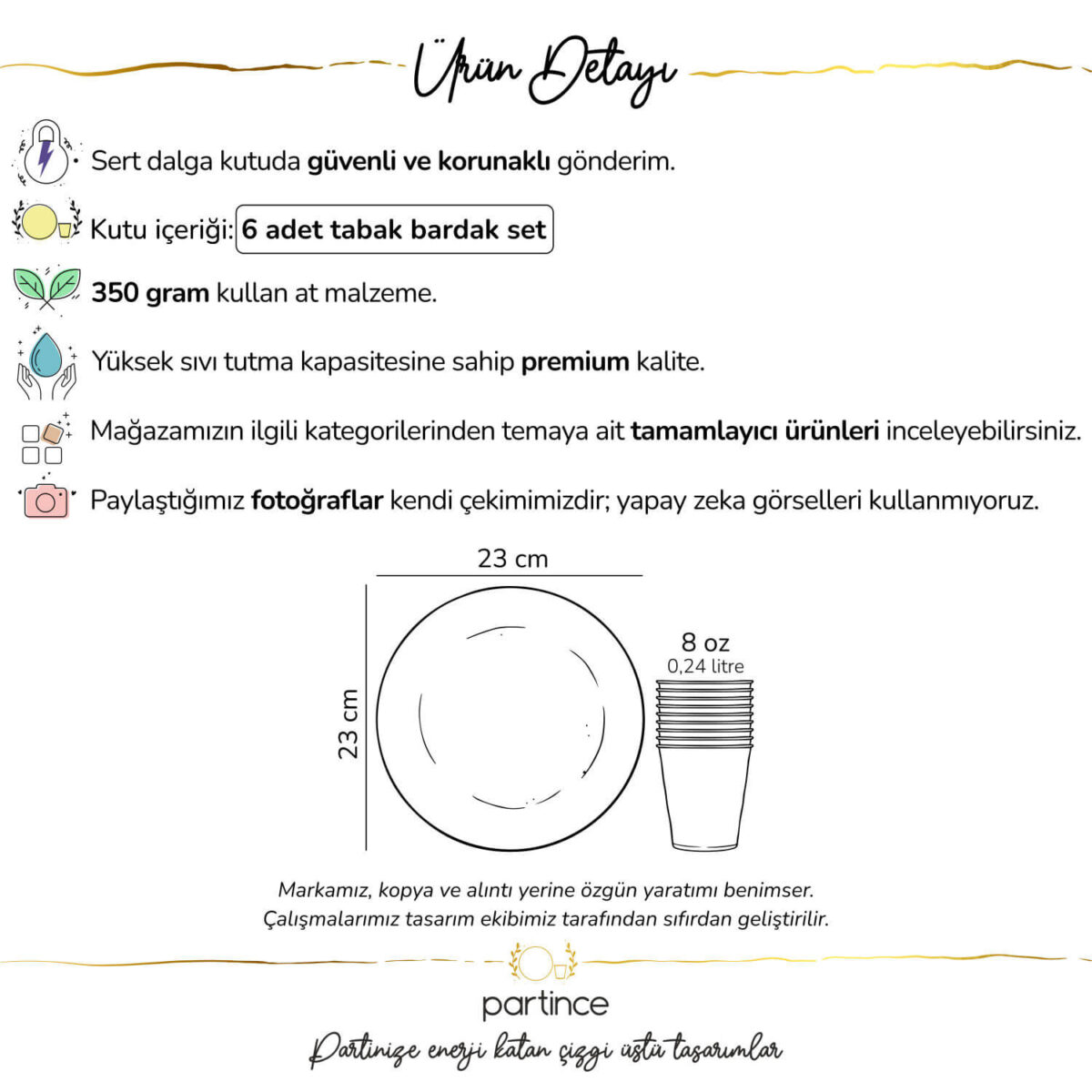 Makaron Pastel Karışık Tabak Bardak Set 6'lı - Görsel 2