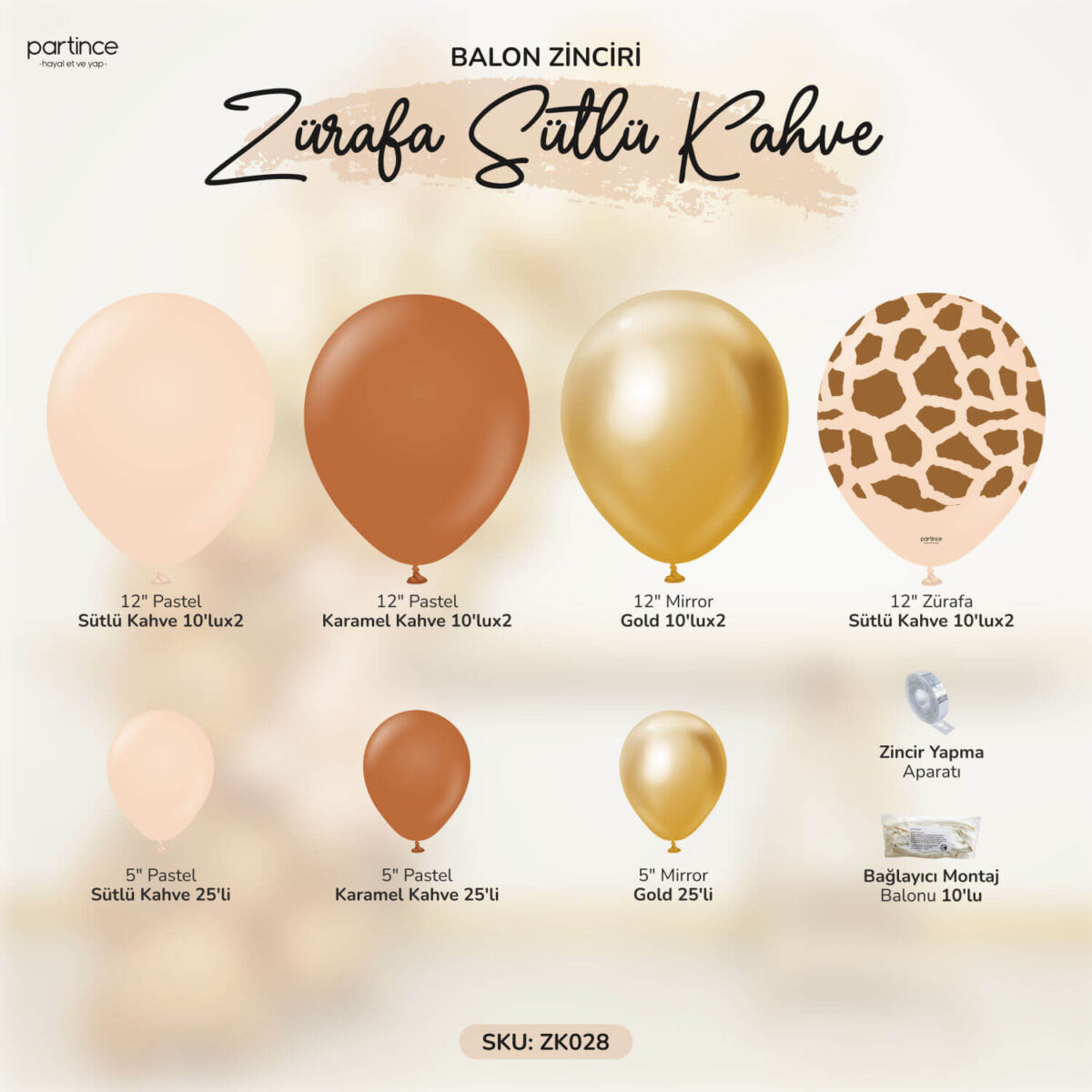 Mirror Gold ve Soft Kahve Tonları Balon Zinciri - Görsel 2