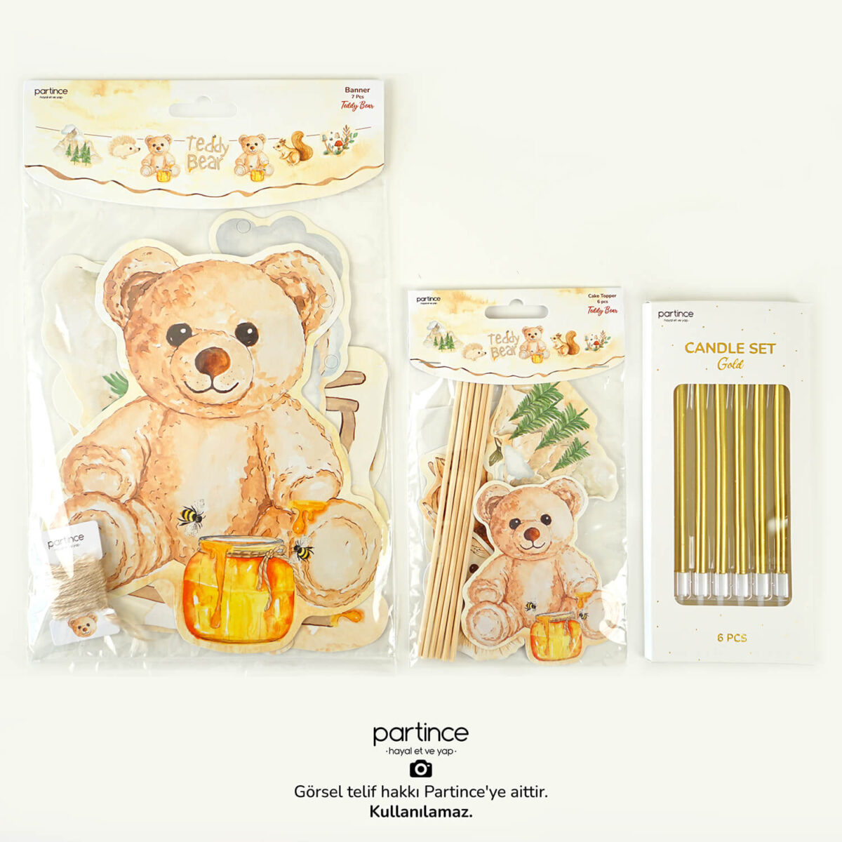 Teddy Bear Tema 3'lü Doğum Günü Parti Seti