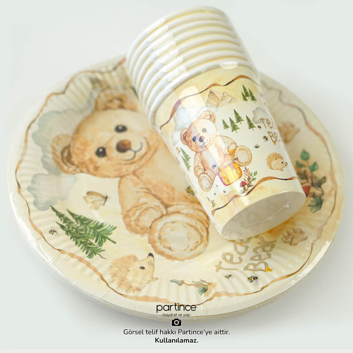 Teddy Bear Tema Tabak Bardak Set 8'li - Görsel 4