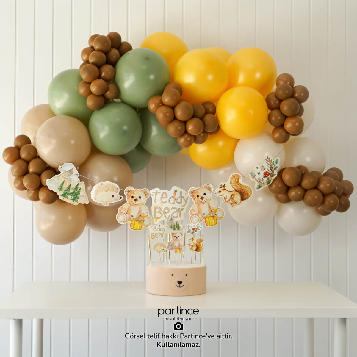 Teddy Bear Tema Standart Doğum Günü Balon Zincir Seti - Görsel 5