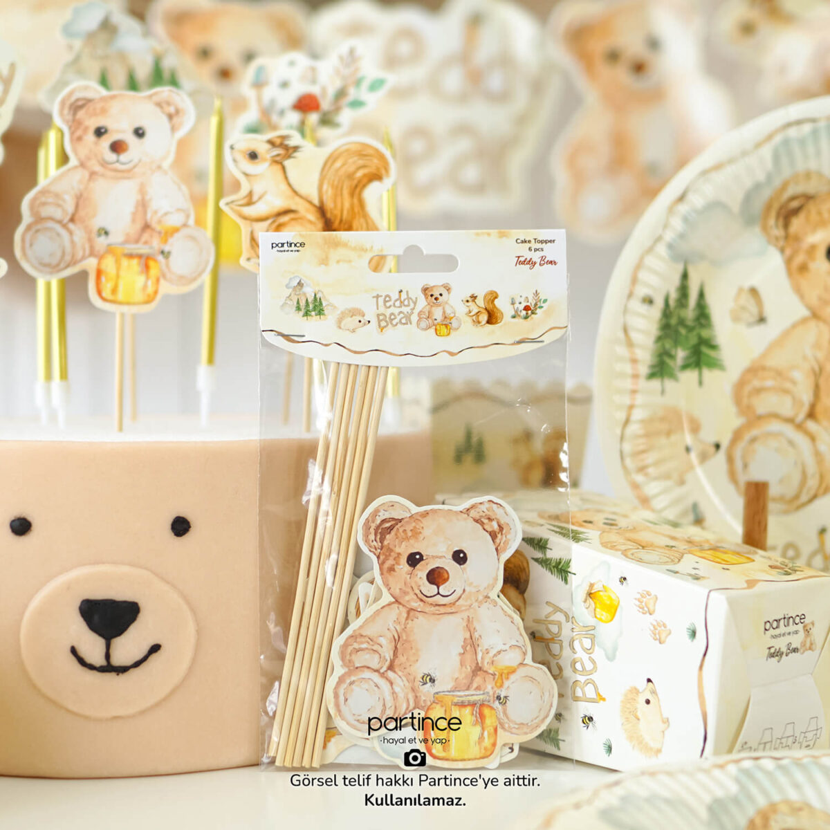 Teddy Bear Pasta Süsü 6 Parça Cake Topper Doğum Günü Süsü - Görsel 3