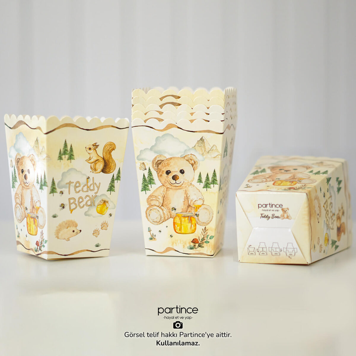 Teddy Bear Tema Popcorn Mısır Kutusu 8'li