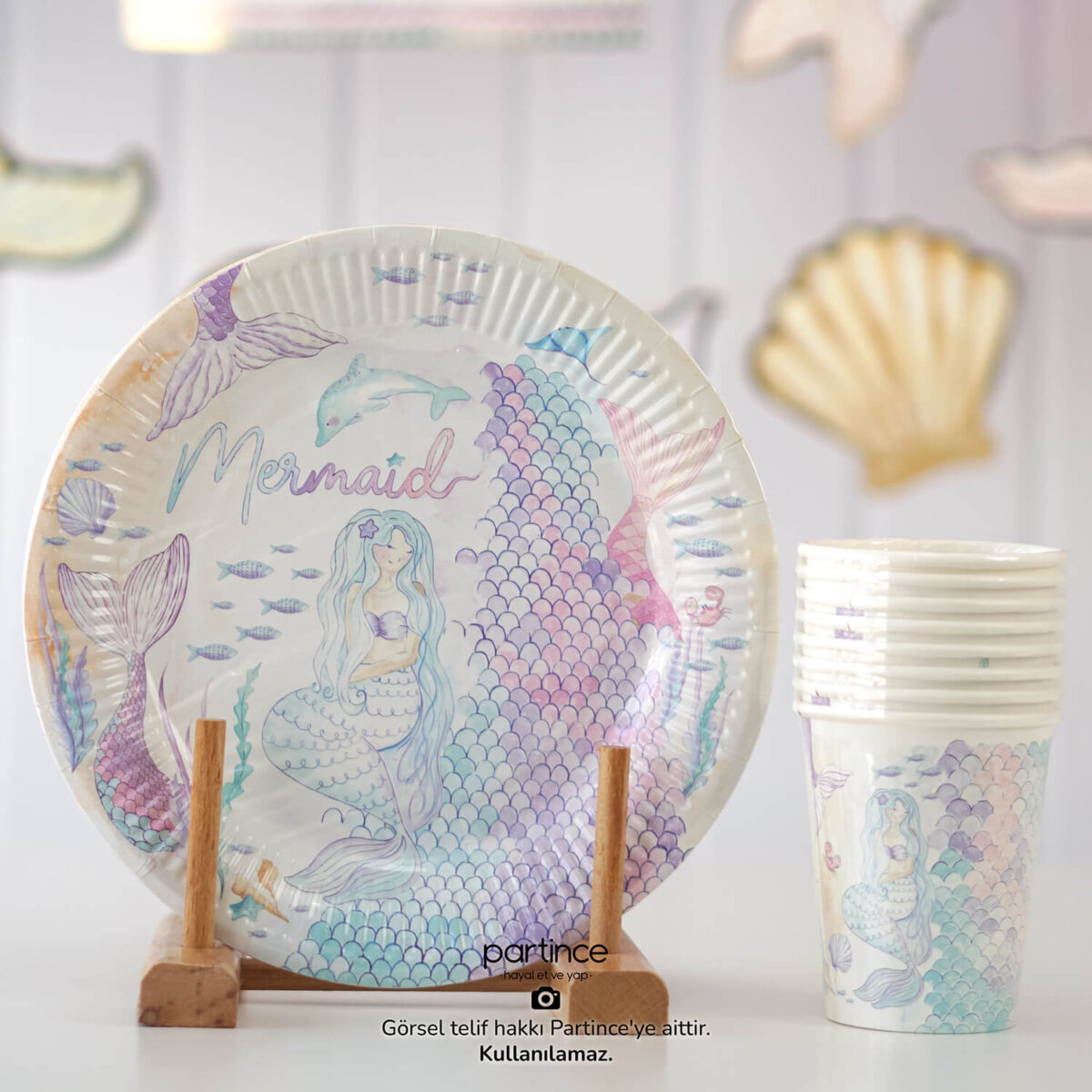 Mermaid Deniz Kızı Tema Tabak Bardak Set 8'li - Görsel 7