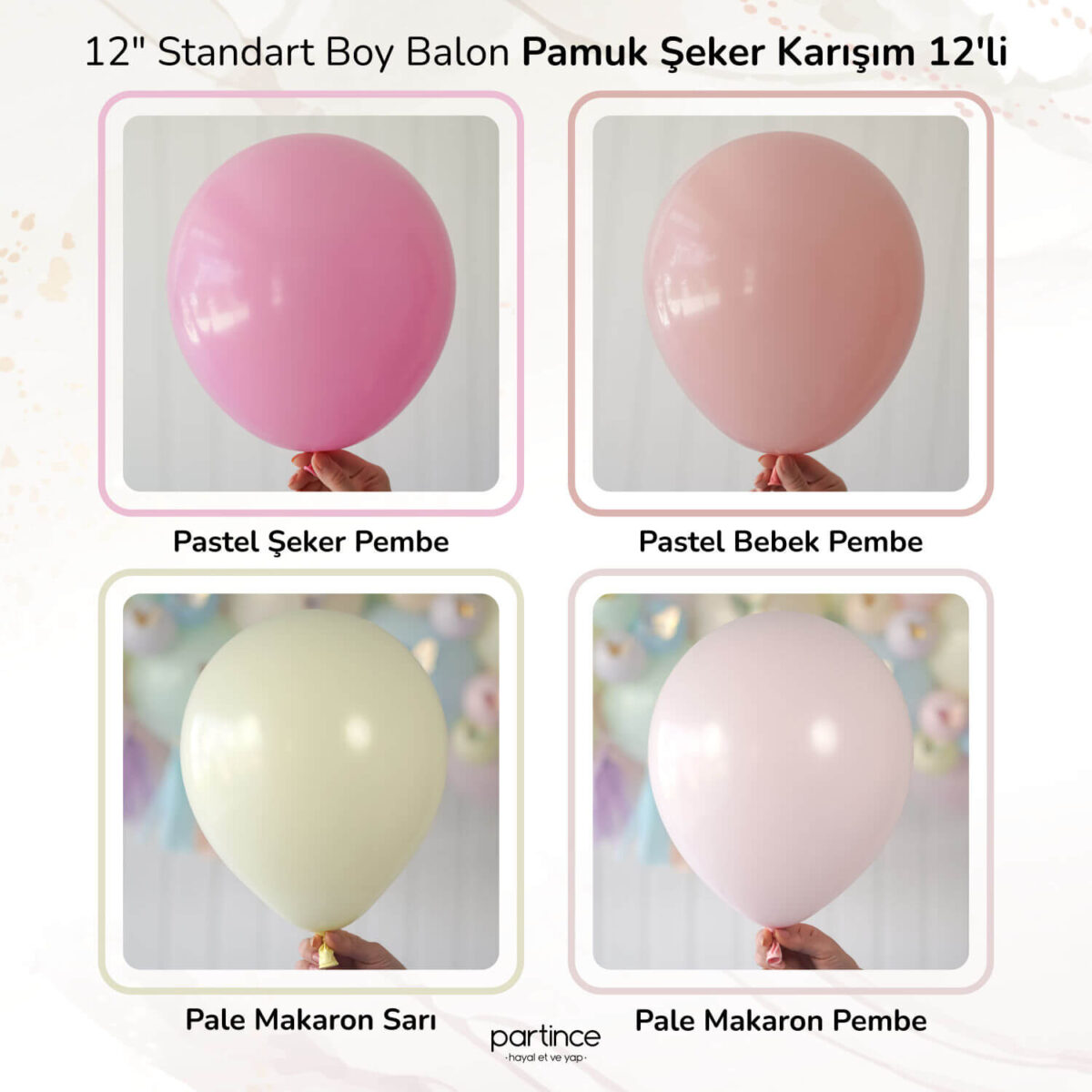 12" Standart Boy Pamuk Şeker Karışım 12'li - Görsel 2