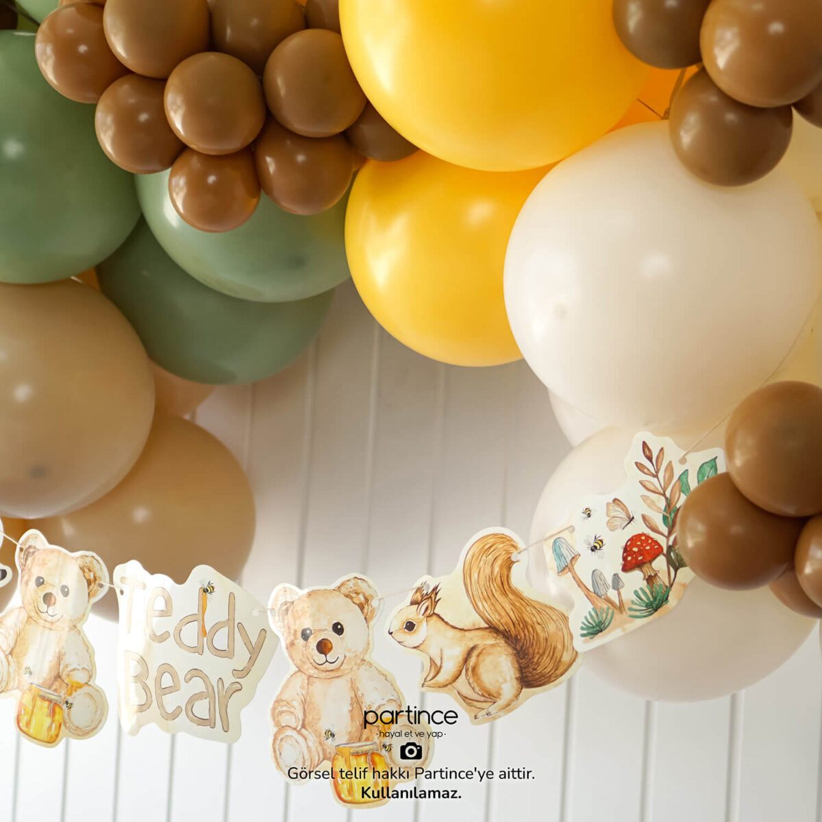 Teddy Bear Tema Standart Doğum Günü Balon Zincir Seti - Görsel 3