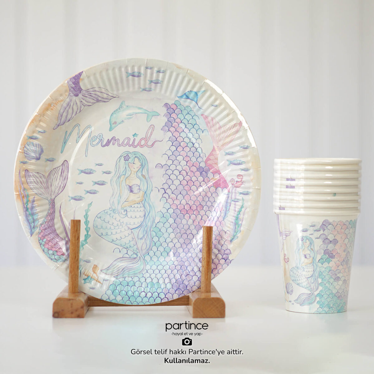 Mermaid Deniz Kızı Tema Tabak Bardak Set 8'li