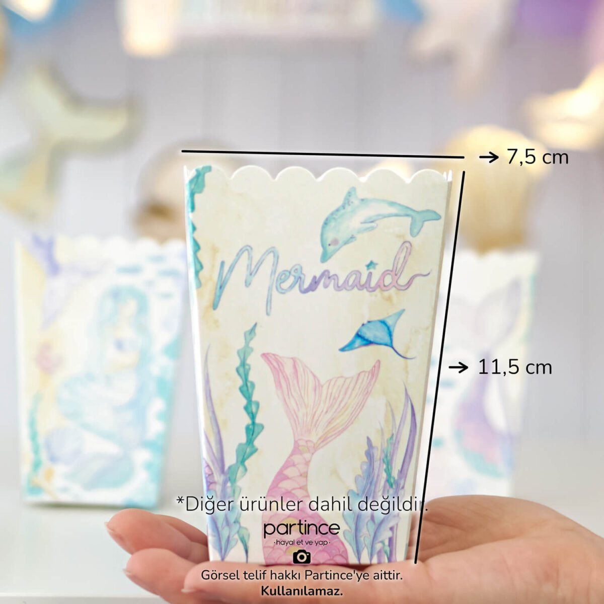 Mermaid Deniz Kızı Tema Popcorn Mısır Kutusu 8'li - Görsel 3