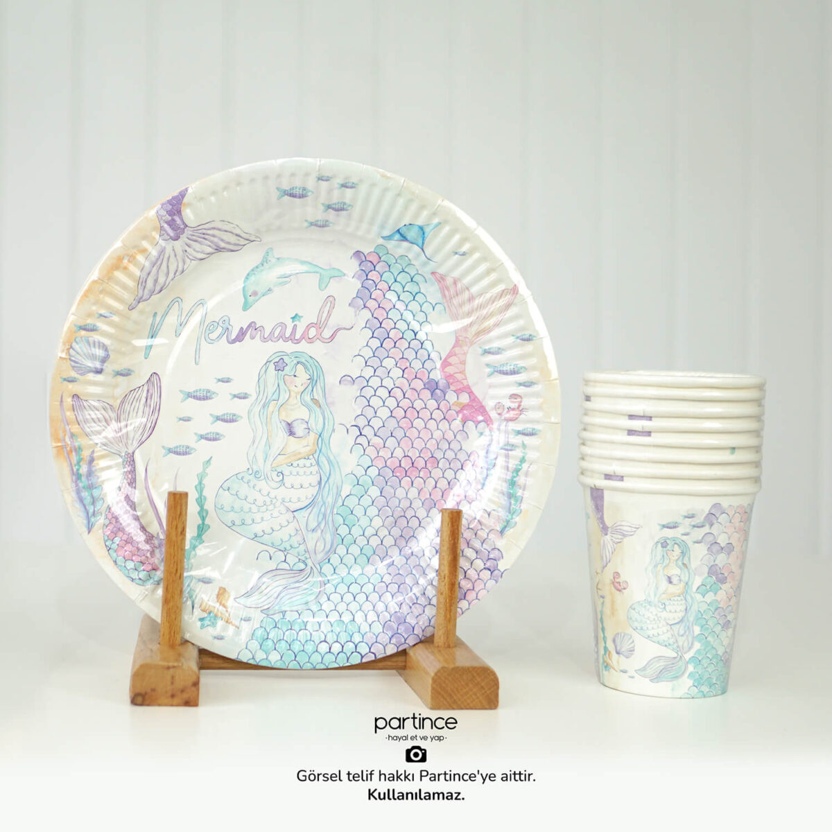 Mermaid Deniz Kızı Tema Tabak Bardak Set 8'li