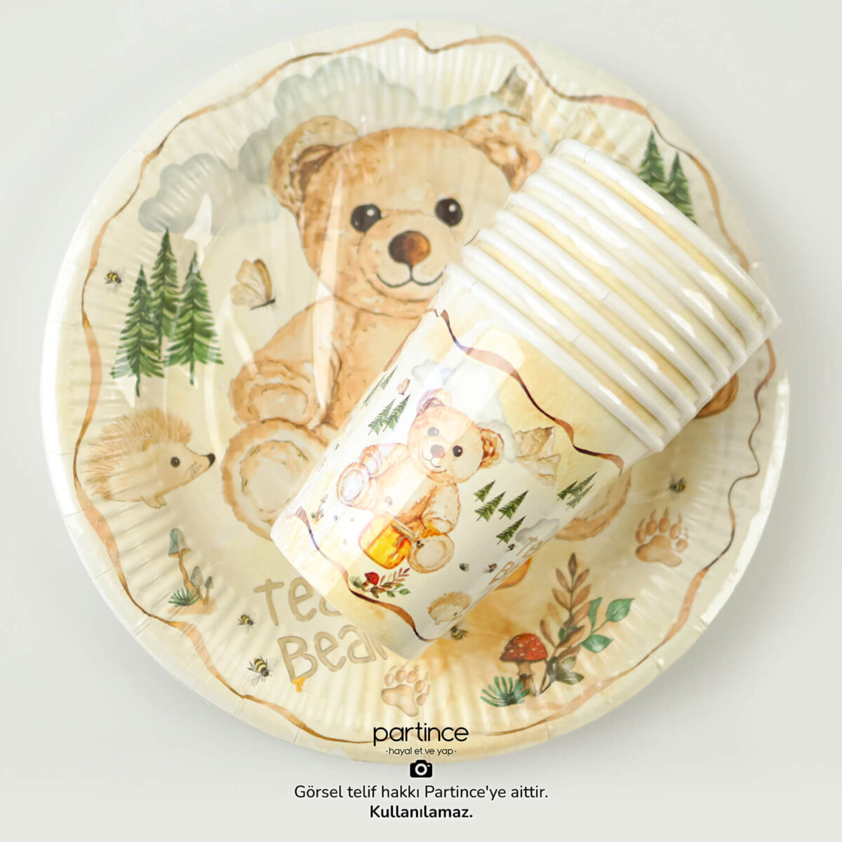 Teddy Bear Tema Tabak Bardak Set 8'li - Görsel 3