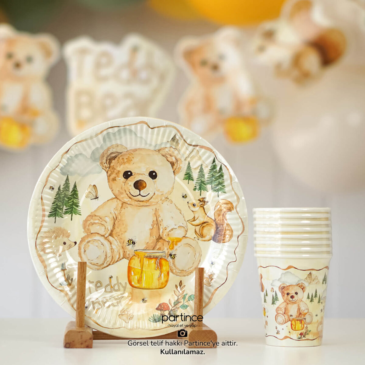 Teddy Bear Tema Tabak Bardak Set 8'li - Görsel 5