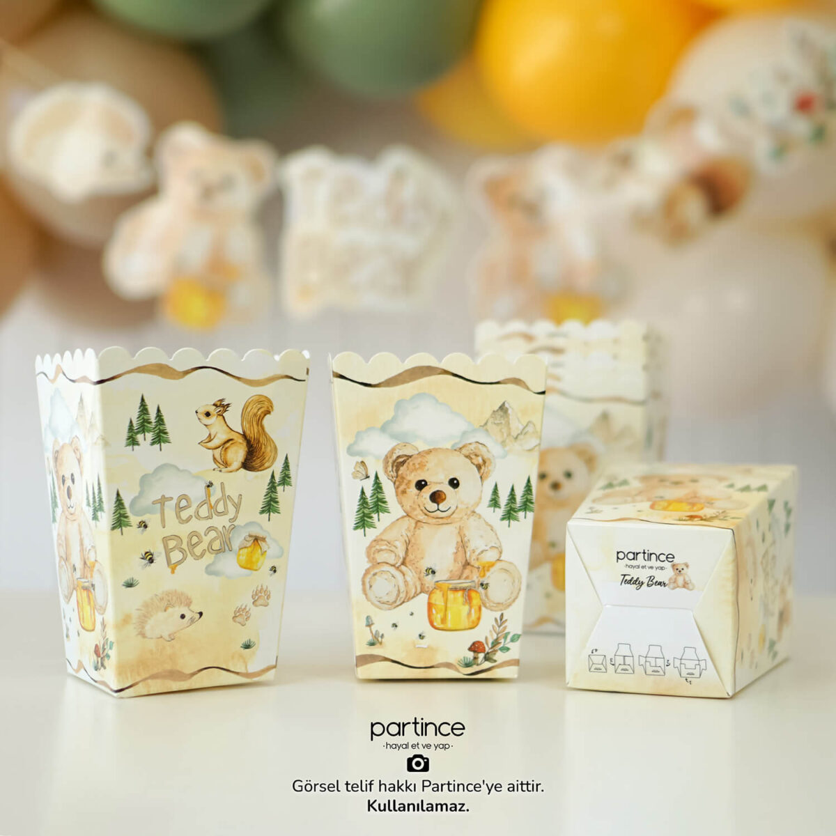 Teddy Bear Tema Popcorn Mısır Kutusu 8'li - Görsel 3