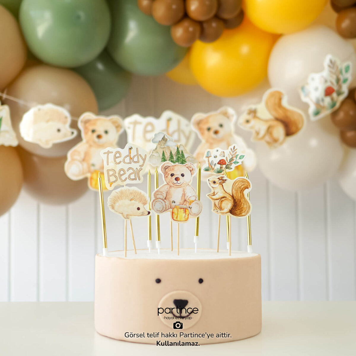 Teddy Bear Tema Standart Doğum Günü Balon Zincir Seti - Görsel 4