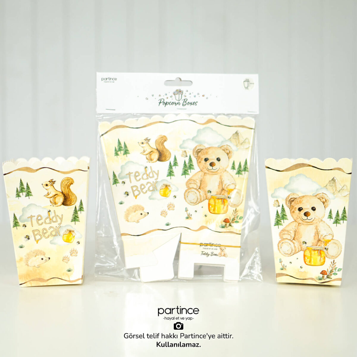 Teddy Bear Tema Popcorn Mısır Kutusu 8'li - Görsel 3