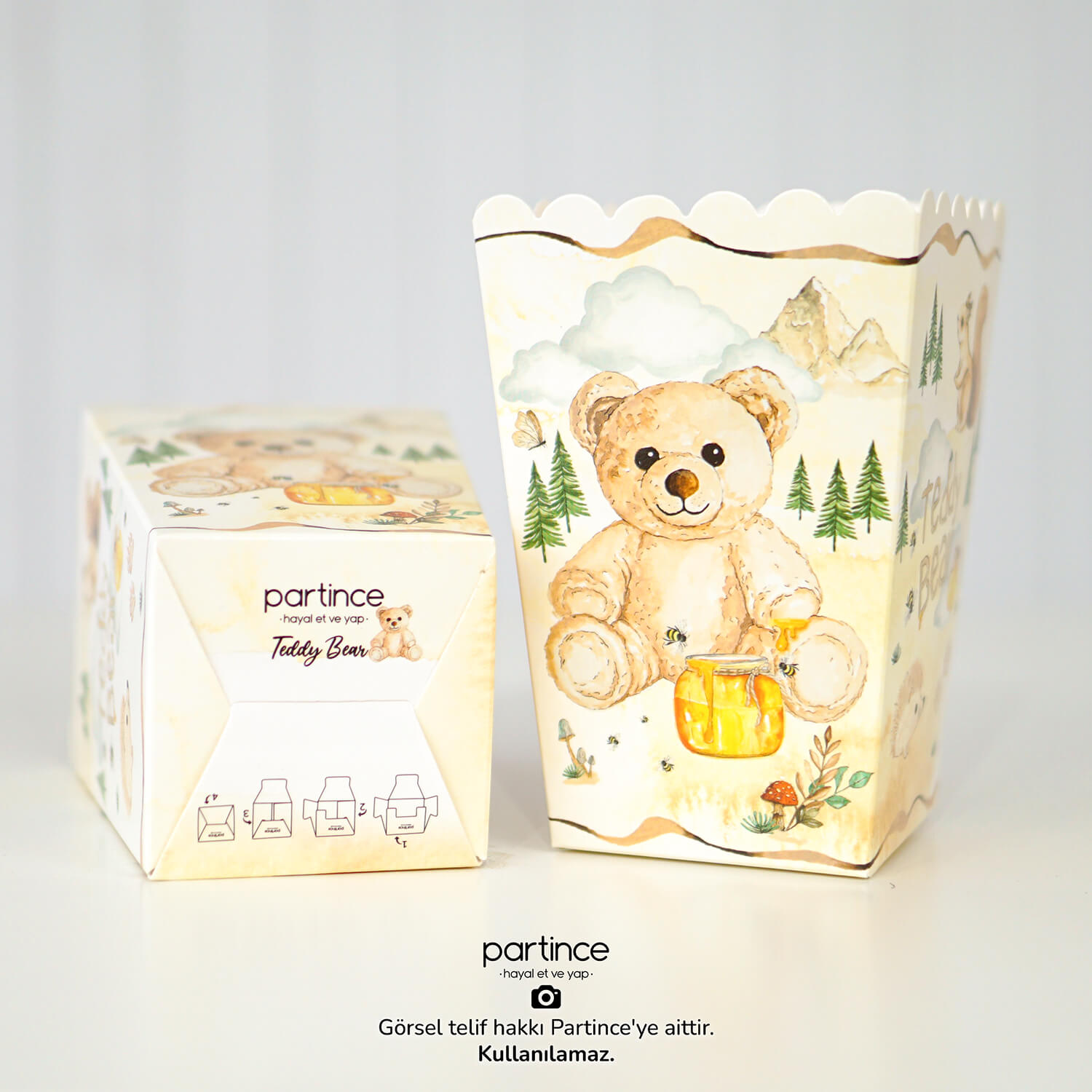 Teddy Bear Tema Popcorn Mısır Kutusu 8'li - Görsel 1