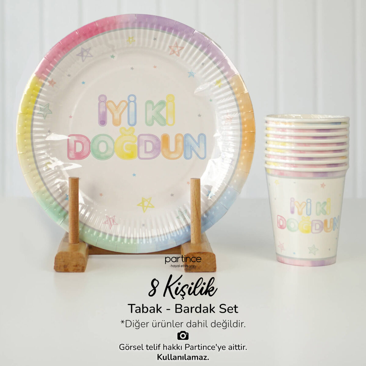 Makaron İyi Ki Doğdun Tabak Bardak Set 8'li
