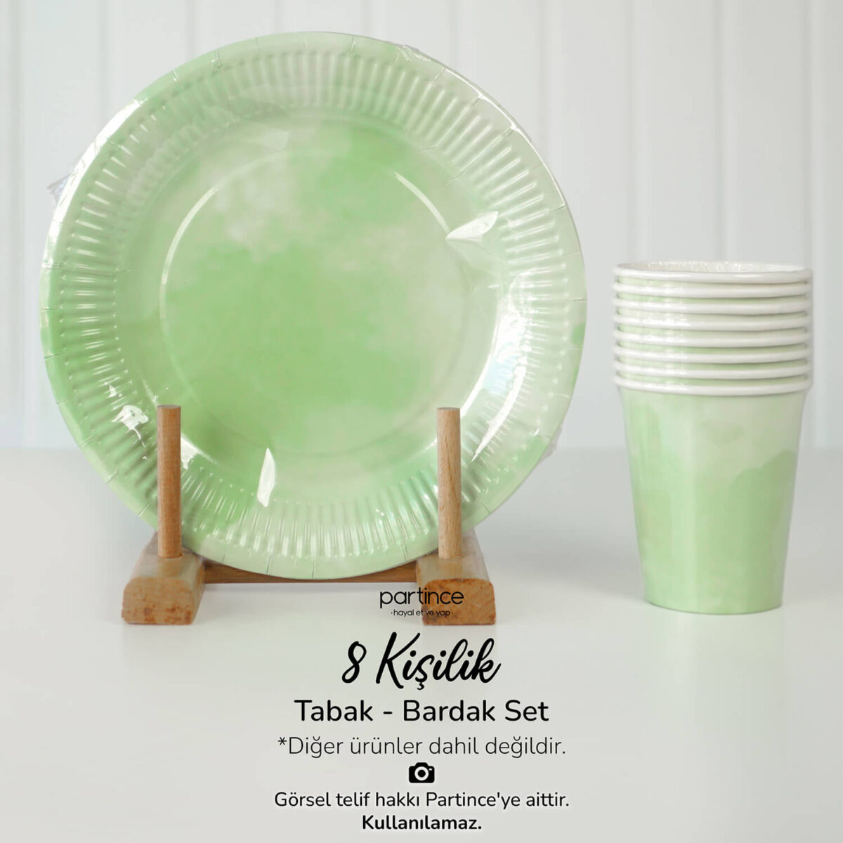 Makaron Pastel Mint Tabak Bardak Set 8'li