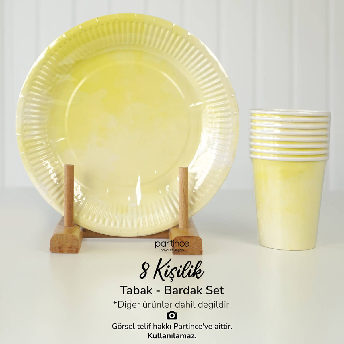 Makaron Pastel Sarı Tabak Bardak Set 8'li