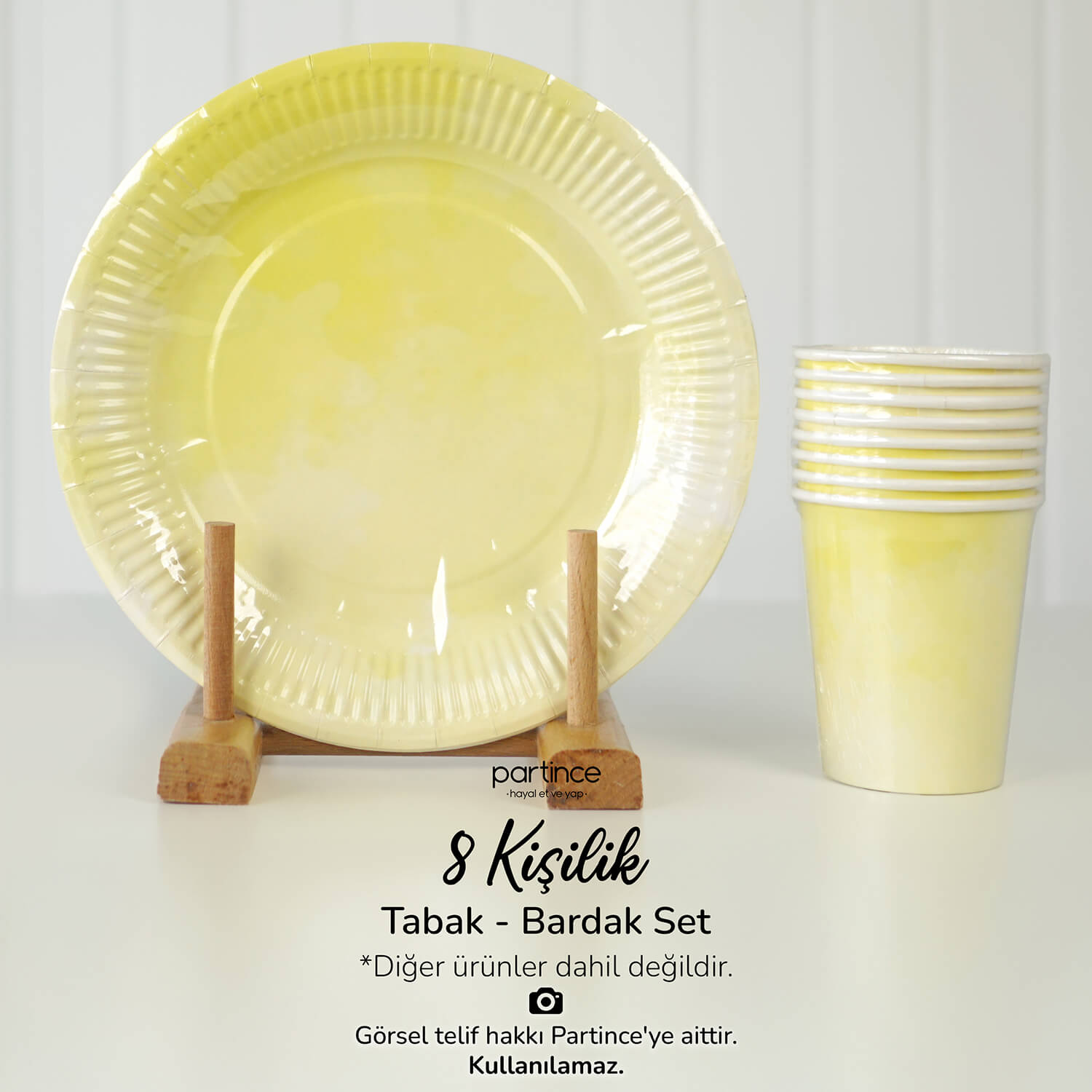 makaron-sari-günes-bahar-yaz-sofra-urunu-tabak-bardak Makaron Pastel Sarı Tabak Bardak Set 8'li - Görsel 1