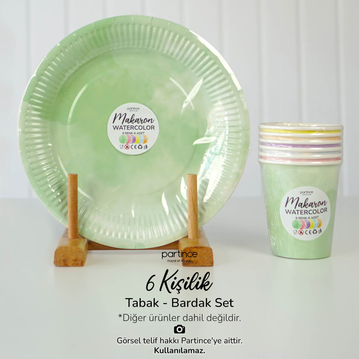 Makaron Pastel Karışık Tabak Bardak Set 6'lı - Görsel 3