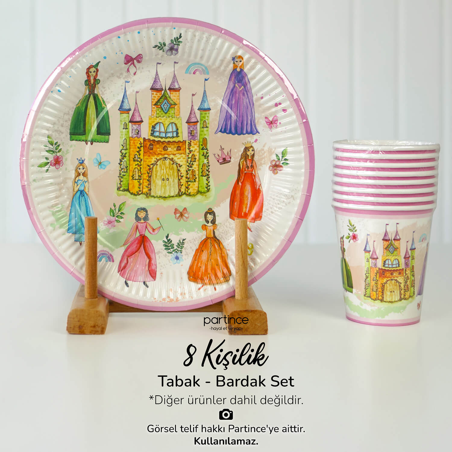 prenses-kiz-cocuk-sofra-urunu-tabak-bardak Prenses Tema Tabak Bardak Set 8'li - Görsel 1