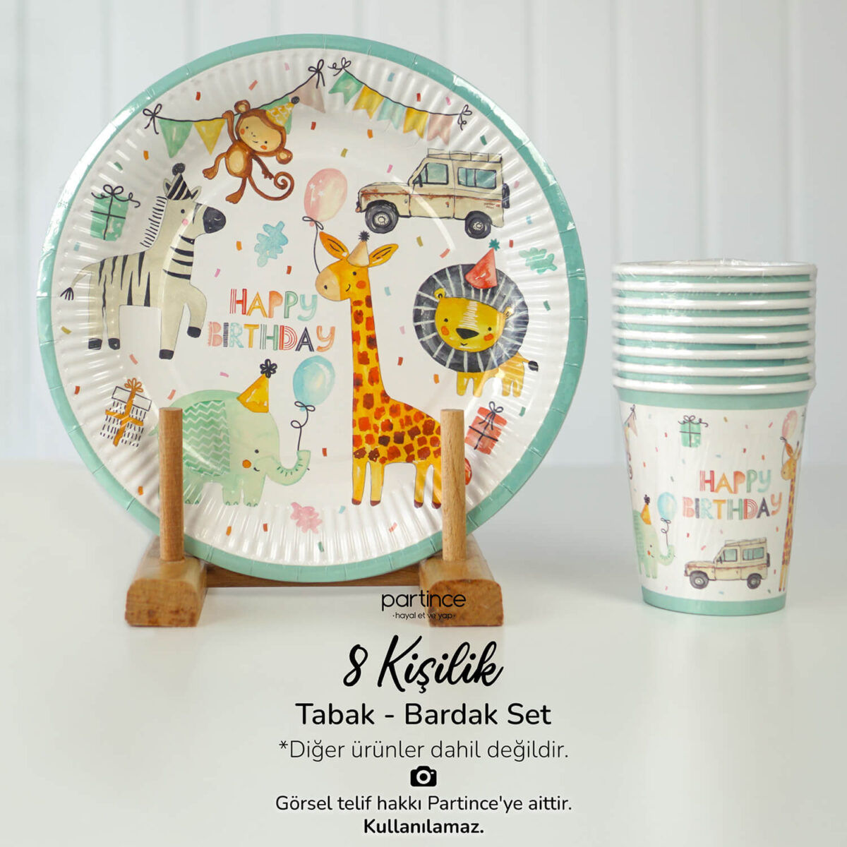 Safari Tema Tabak Bardak Set 8'li