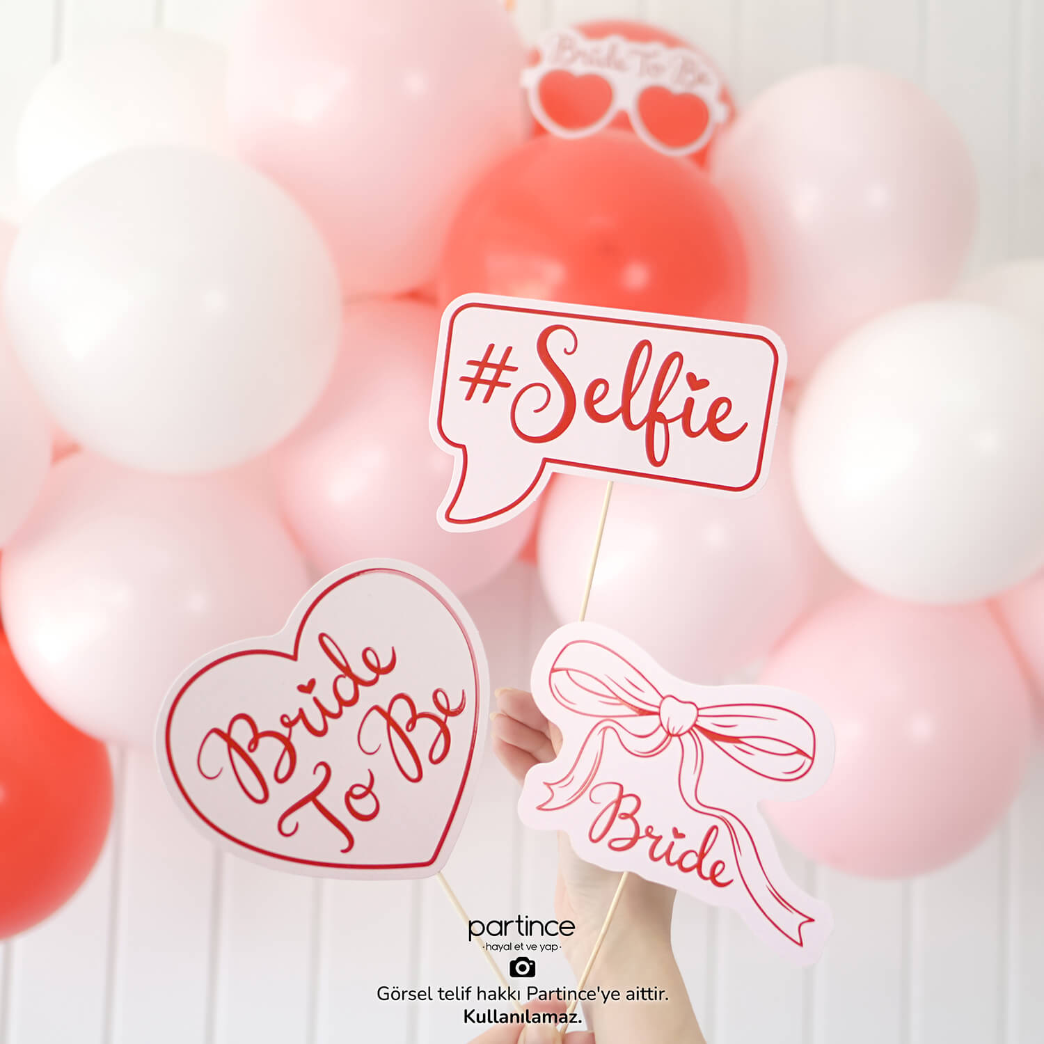 Bride To Be Fotoğraf Çekim Konuşma Balonları Pembe Üzeri Kırmızı 10 Parça - Görsel 3