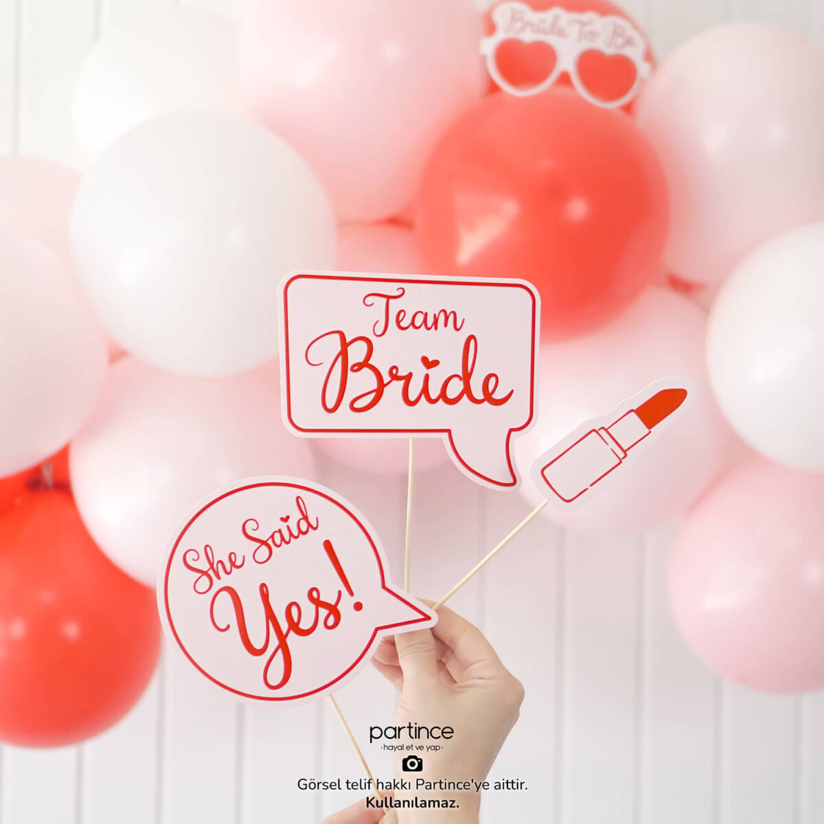 Bride To Be Fotoğraf Çekim Konuşma Balonları Pembe Üzeri Kırmızı 10 Parça - Görsel 5