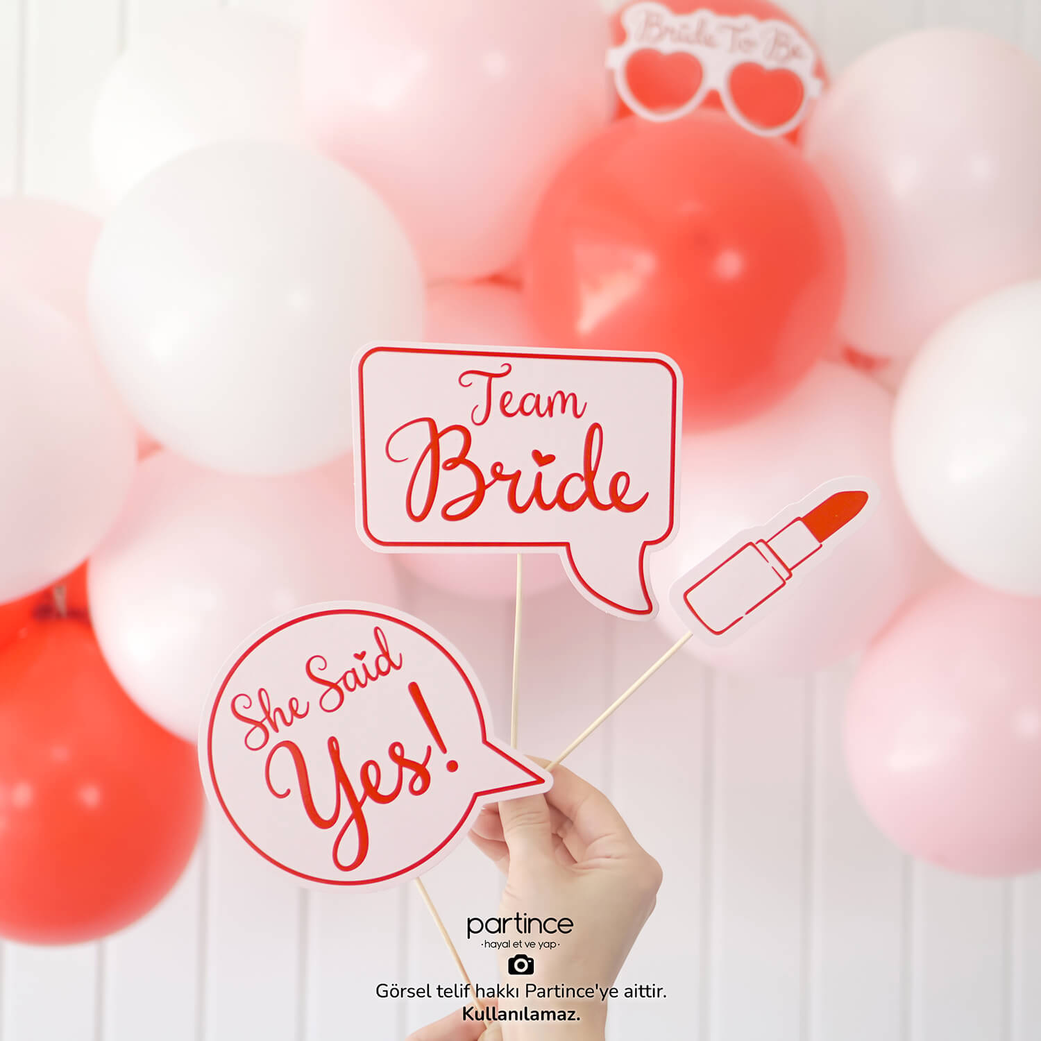 Bride To Be Fotoğraf Çekim Konuşma Balonları Pembe Üzeri Kırmızı 10 Parça - Görsel 5