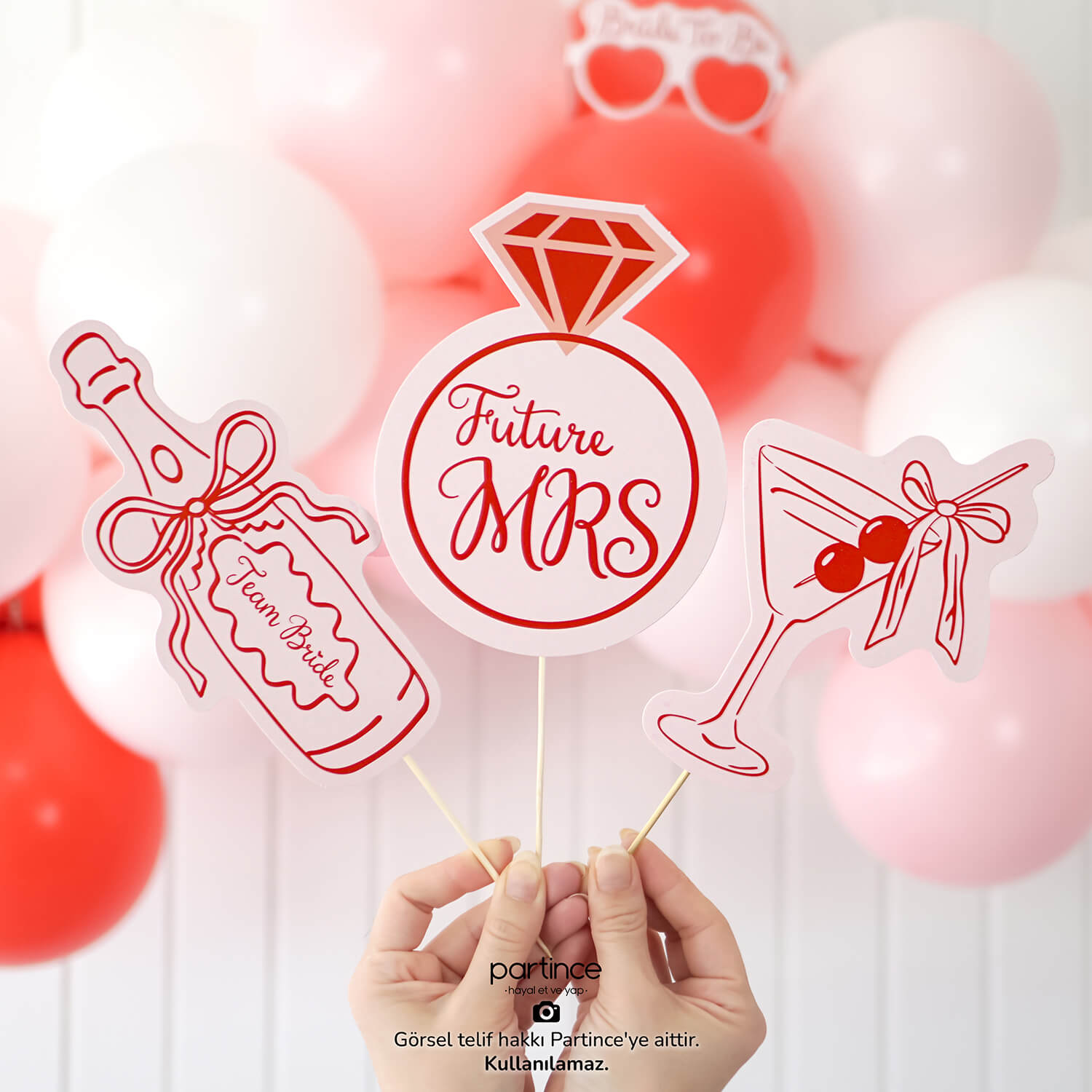Bride To Be Fotoğraf Çekim Konuşma Balonları Pembe Üzeri Kırmızı 10 Parça - Görsel 4