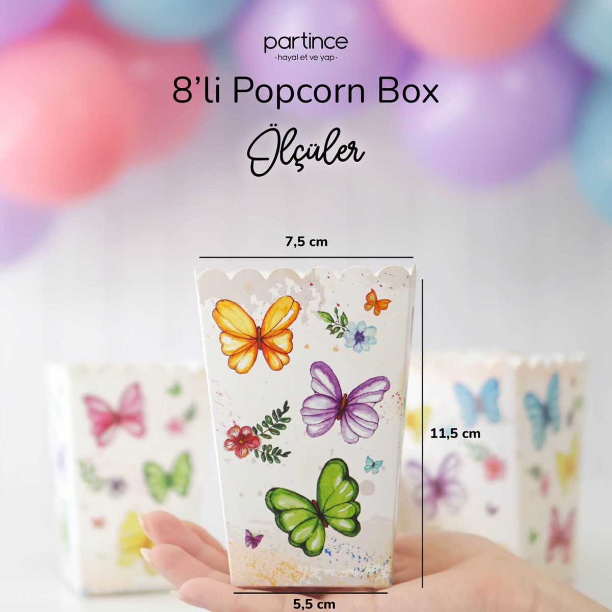 Pastel Kelebek Çiçek Tema Popcorn Mısır Kutusu 8'li - Görsel 3