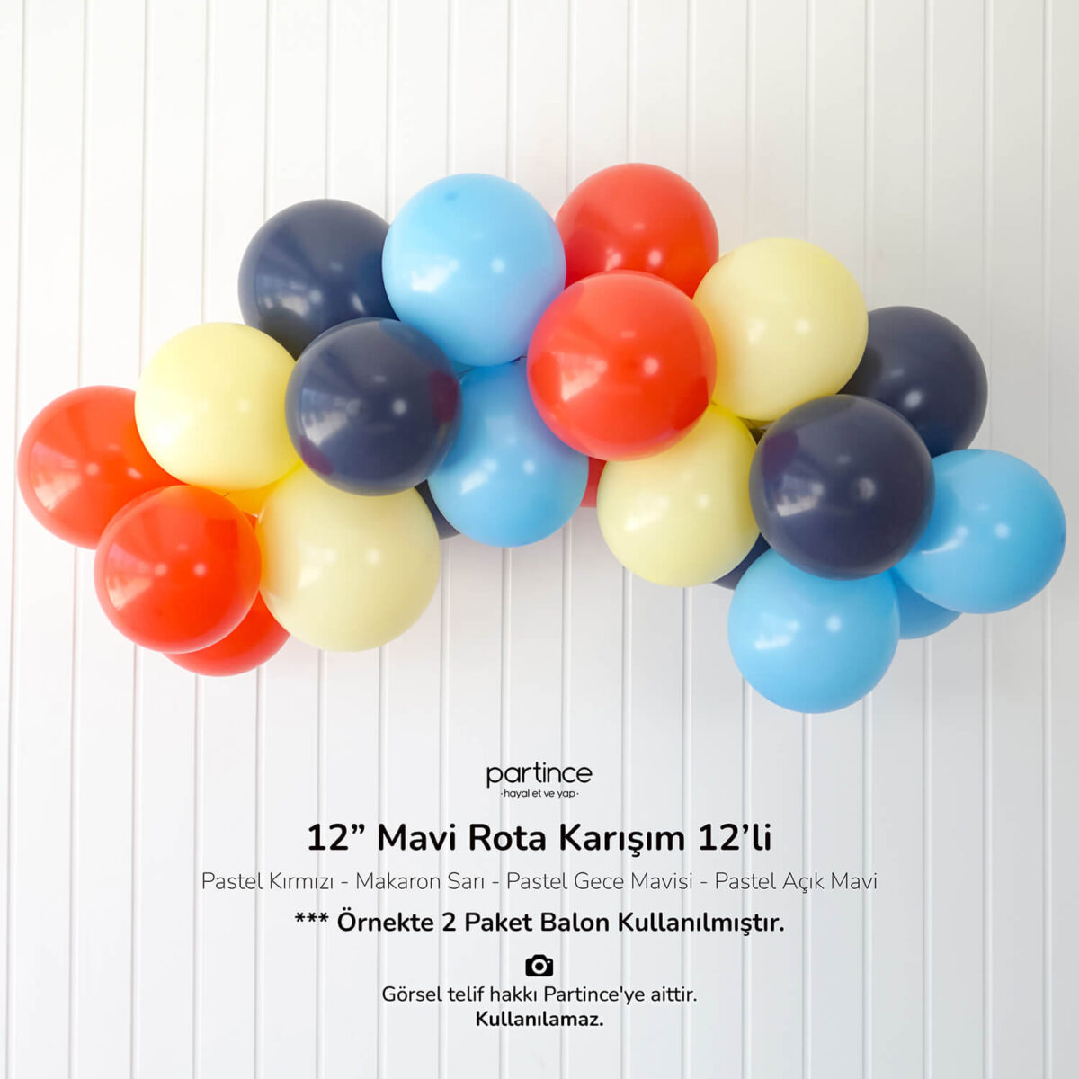 12" Standart Boy Balon Mavi Rota Karışım 12'li - Görsel 2