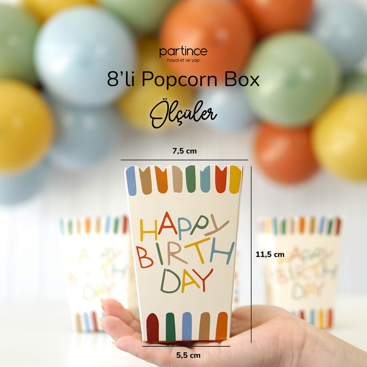 Retro Happy Birthday Popcorn Mısır Kutusu 8'li - Görsel 3
