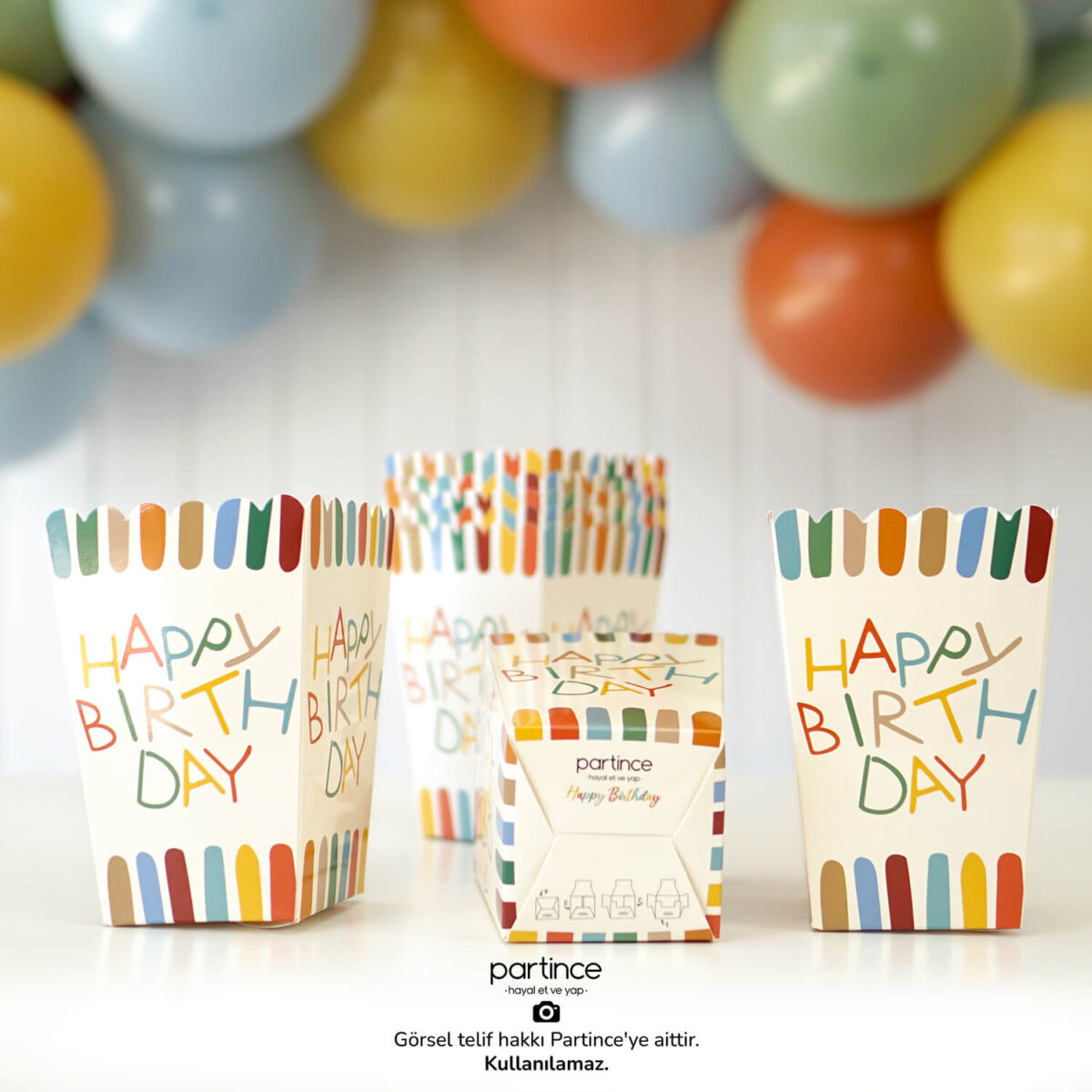 Retro Happy Birthday Popcorn Mısır Kutusu 8'li