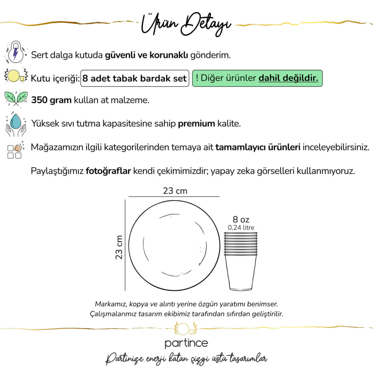 Retro Happy Birthday Tema Tabak Bardak Set 8'li - Görsel 2