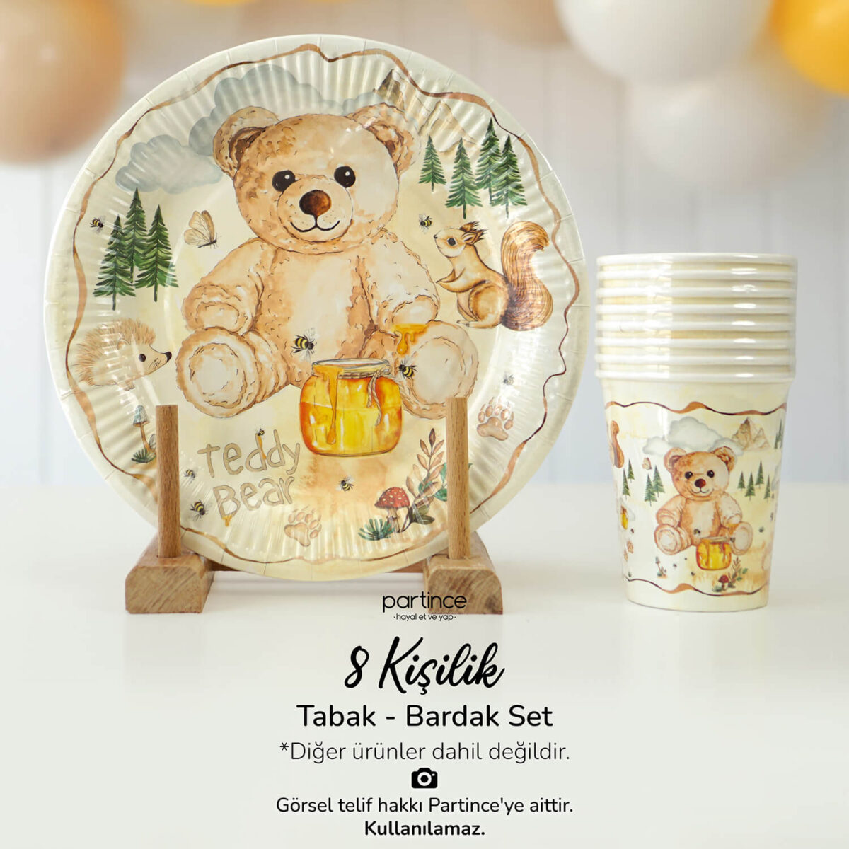 Teddy Bear Tema Tabak Bardak Set 8'li