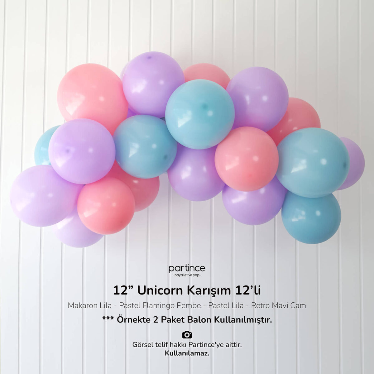 12" Standart Boy Balon Unicorn Karışım 12'li - Görsel 3