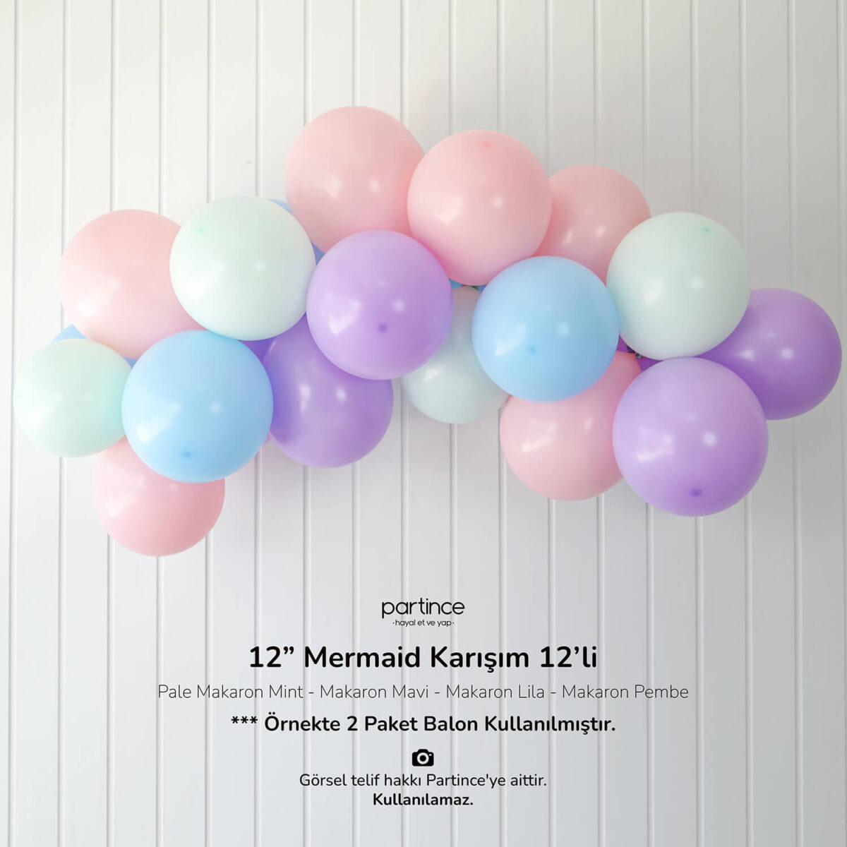 12" Standart Boy Balon Mermaid Karışım 12'li - Görsel 3