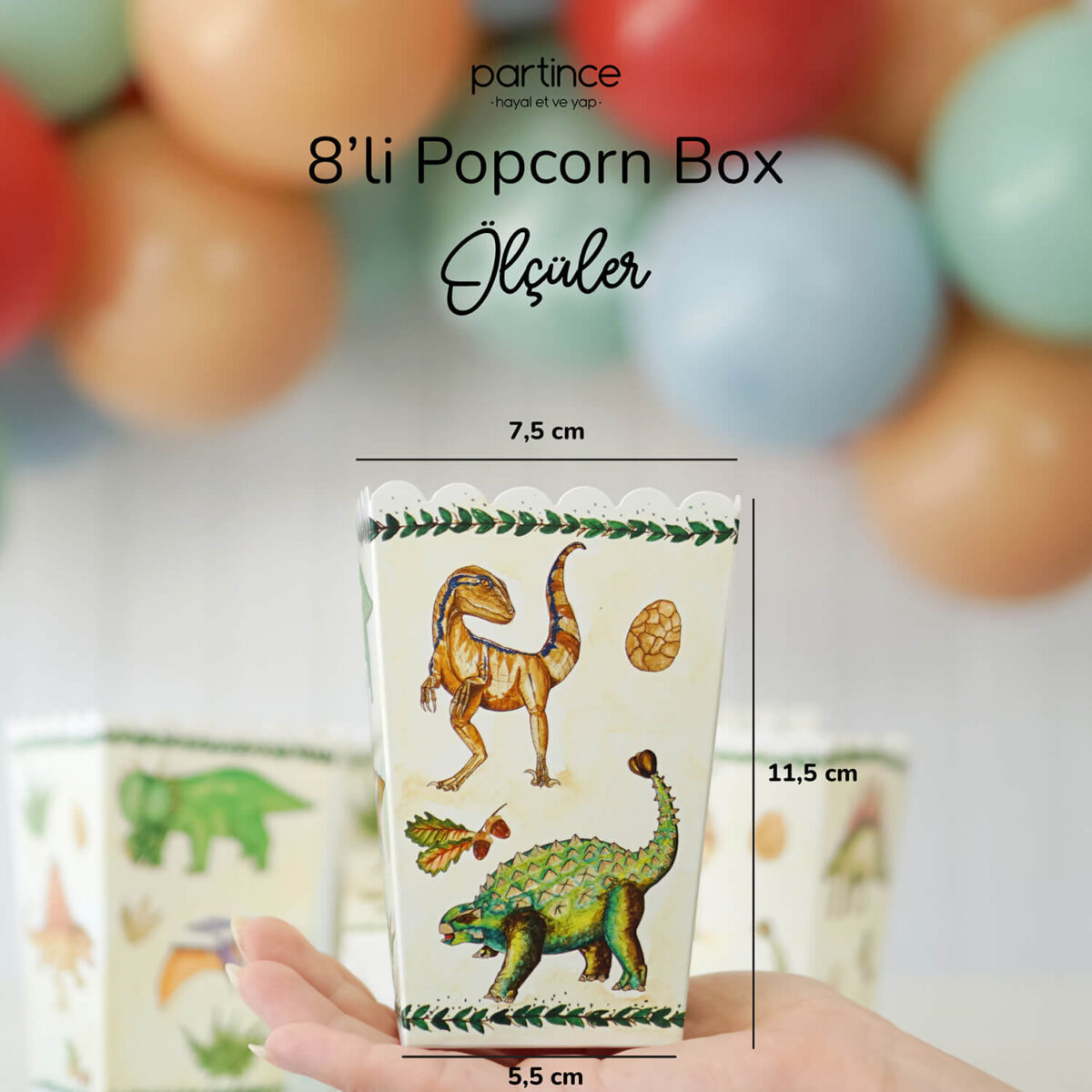 Dinozor Tema Popcorn Mısır Kutusu 8'li - Görsel 3