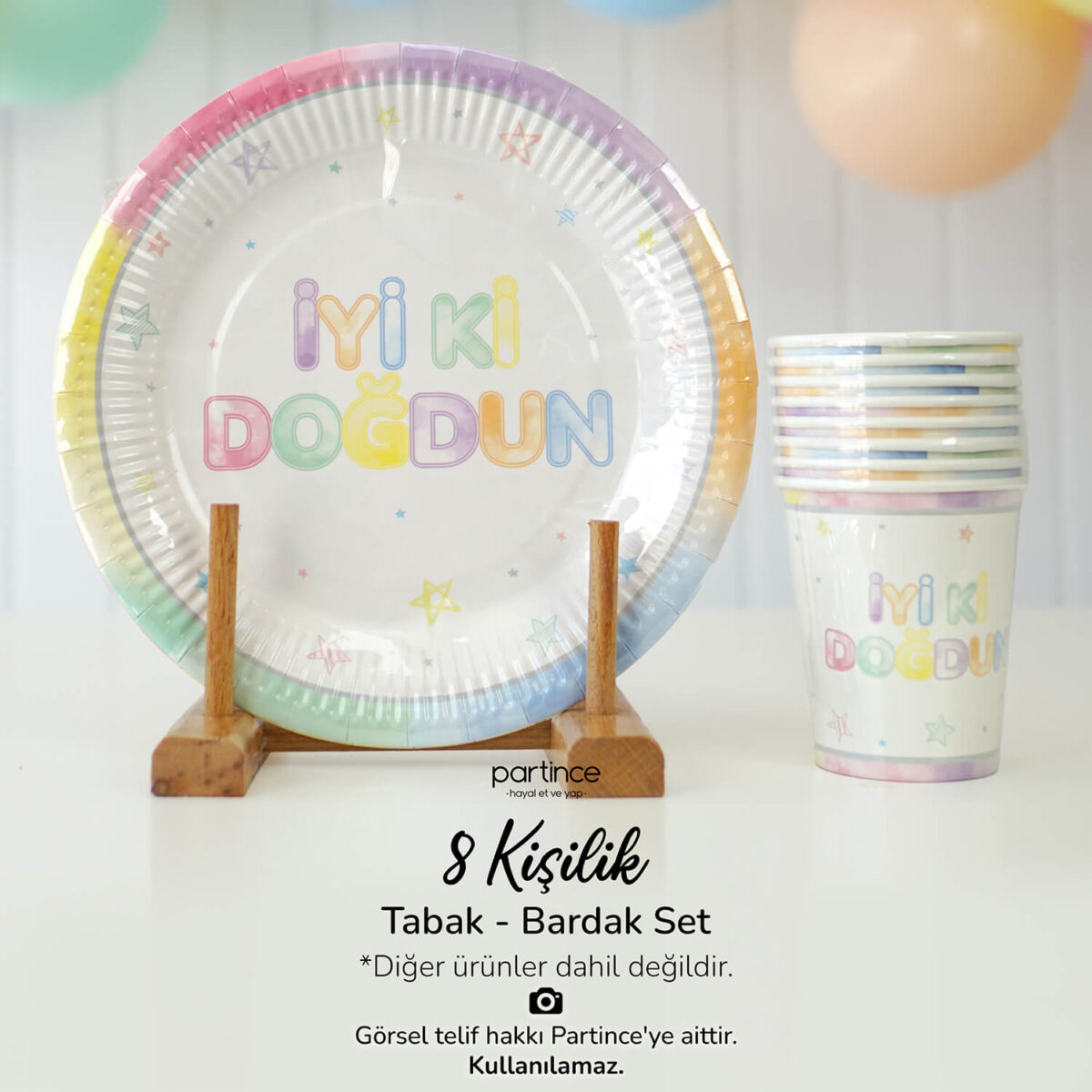 Makaron İyi Ki Doğdun Tabak Bardak Set 8'li