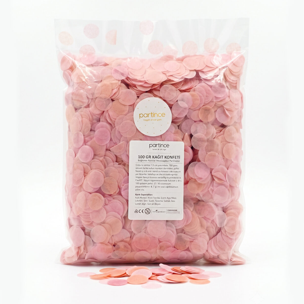 1,5 cm Yuvarlak Açık Pembe Kağıt Konfeti 100 gr - Görsel 2