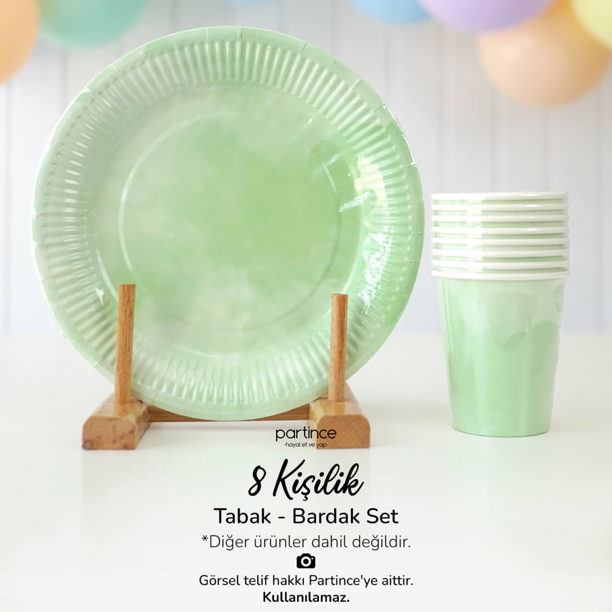 Makaron Pastel Mint Tabak Bardak Set 8'li