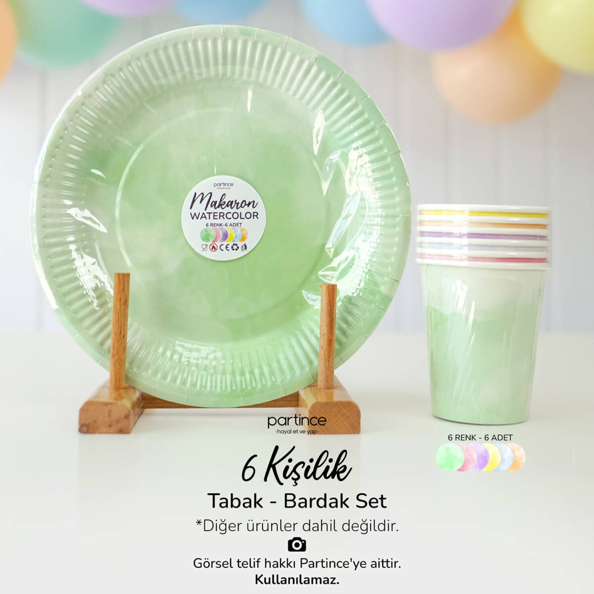 Makaron Pastel Karışık Tabak Bardak Set 6'lı - Görsel 3