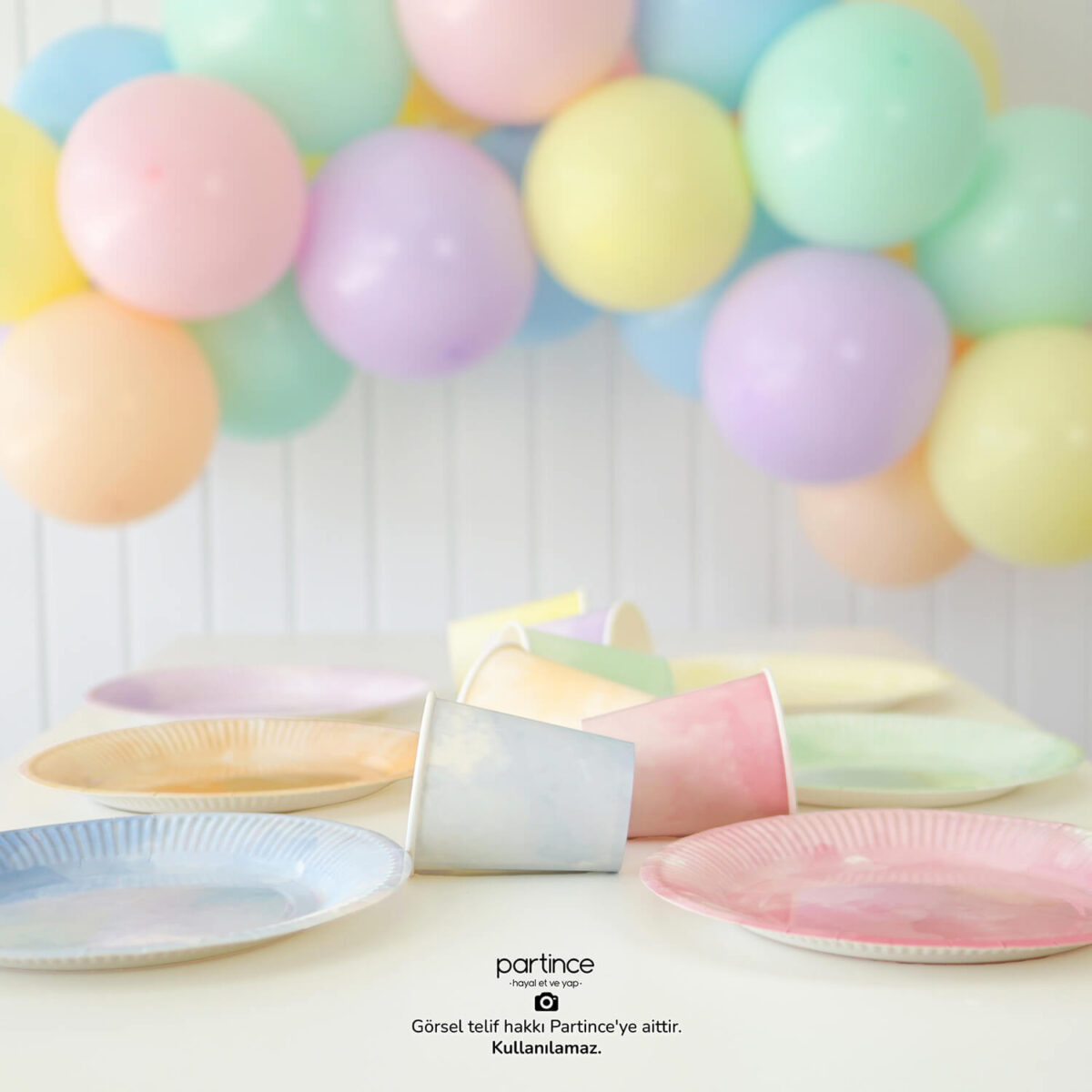 Makaron Pastel Karışık Tabak Bardak Set 6'lı - Görsel 4