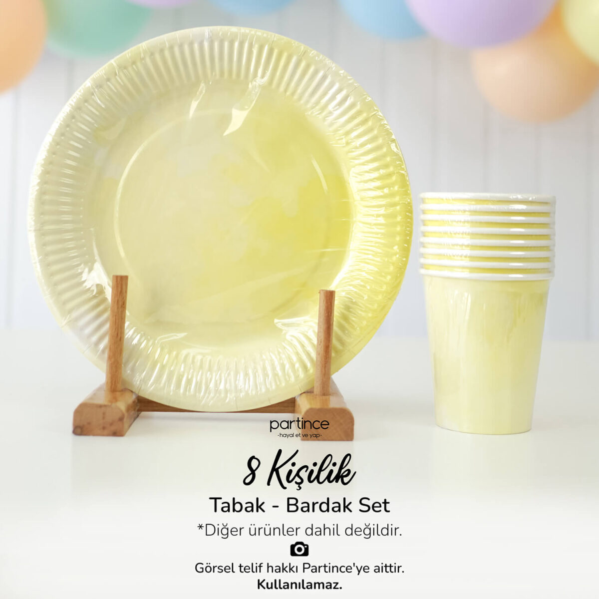 Makaron Pastel Sarı Tabak Bardak Set 8'li