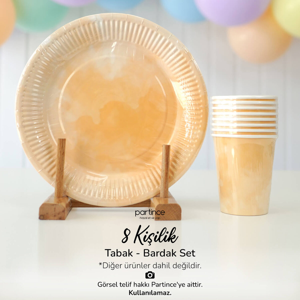 Makaron Pastel Somon Tabak Bardak Set 8'li