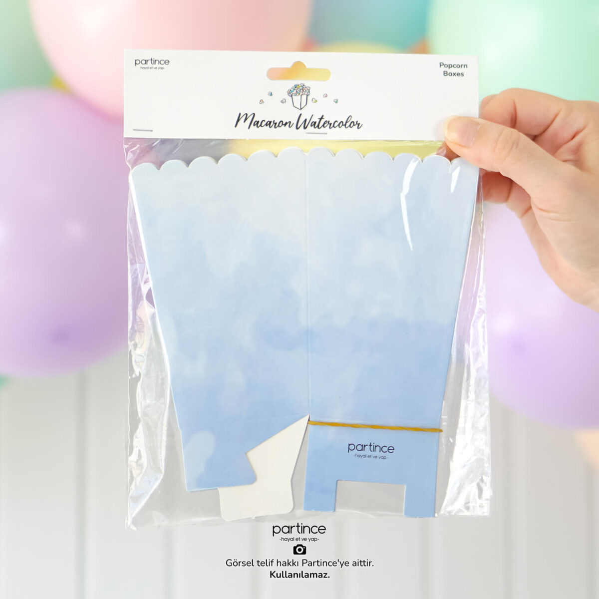 Makaron Pastel Mavi Popcorn Mısır Kutusu 8'li - Görsel 4
