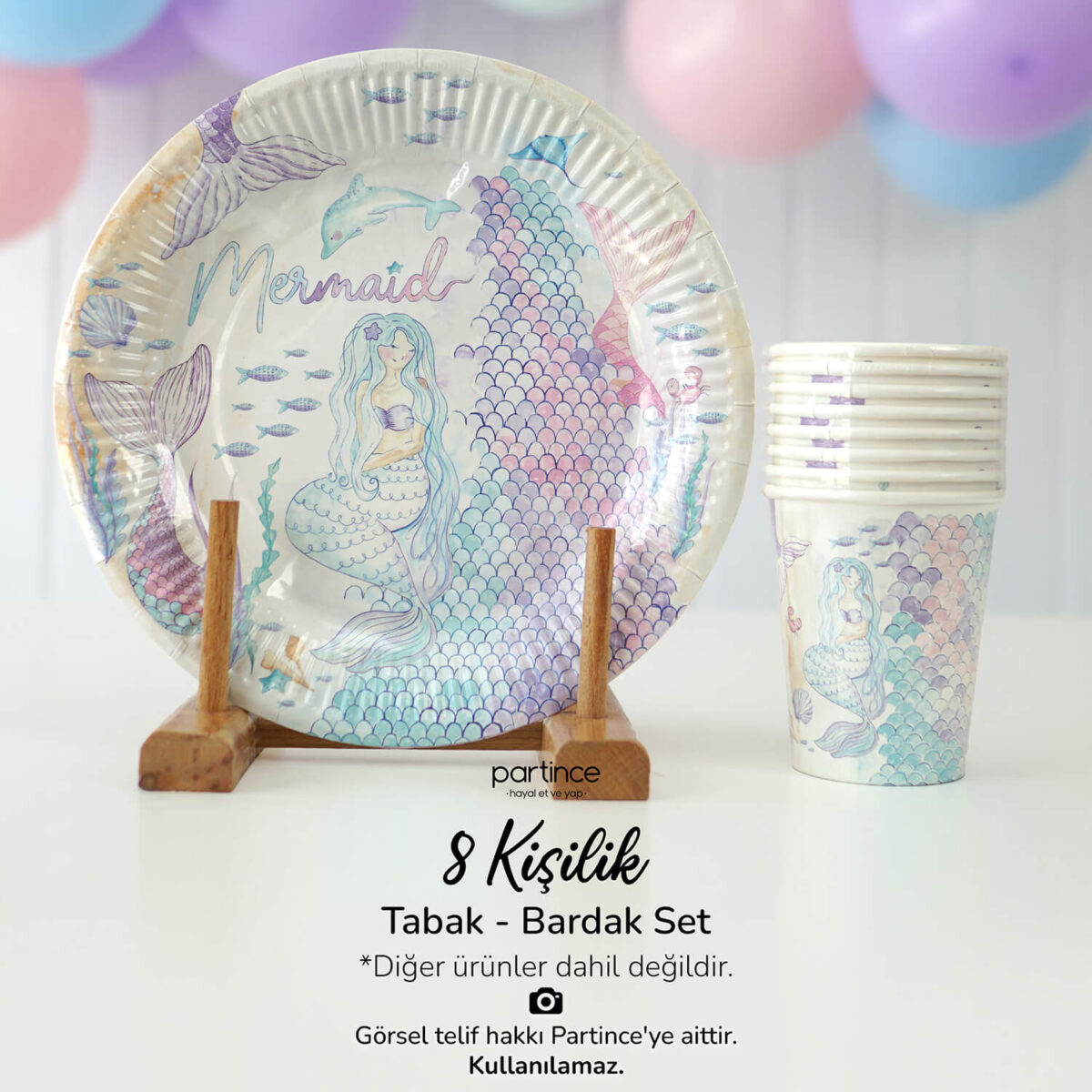 Mermaid Deniz Kızı Tema Tabak Bardak Set 8'li